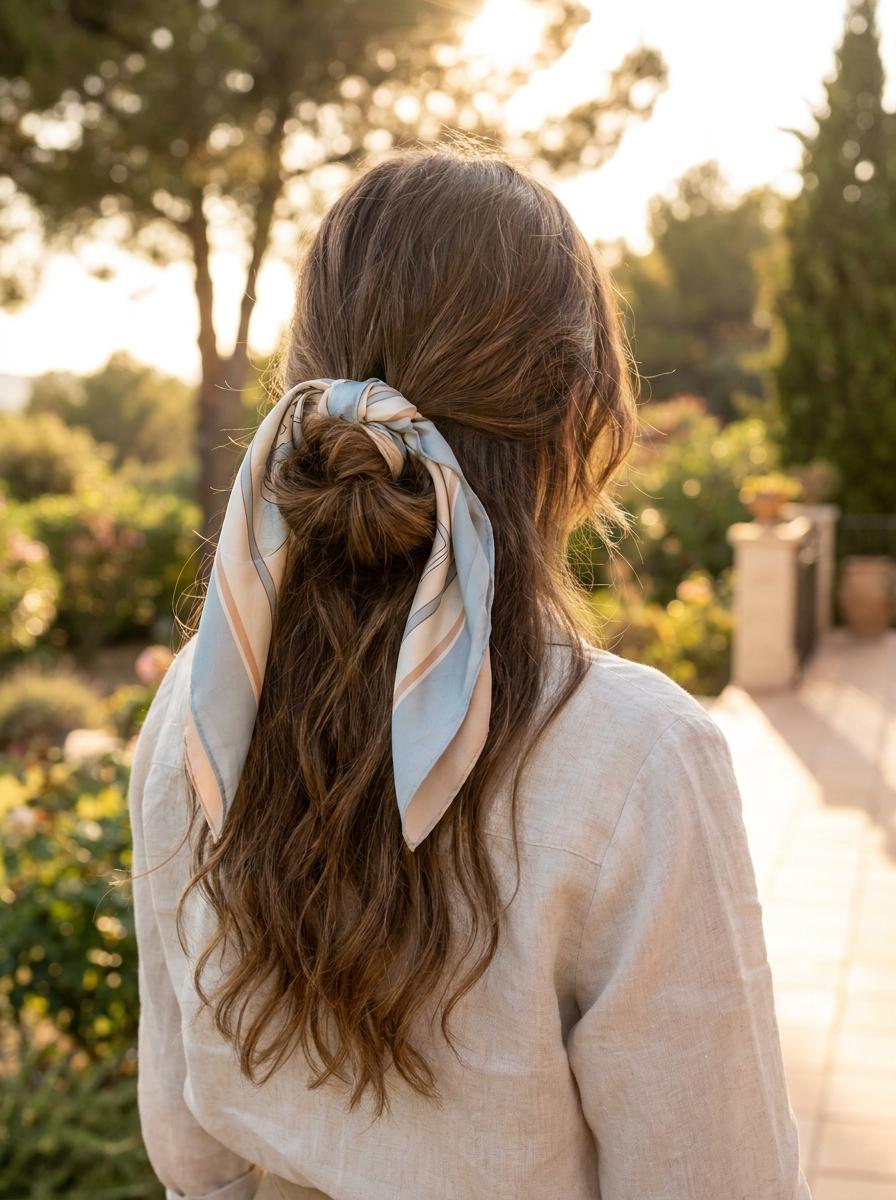 Sommerfrisur mit lockerem Tuch - schöne Frisur für lange Haare